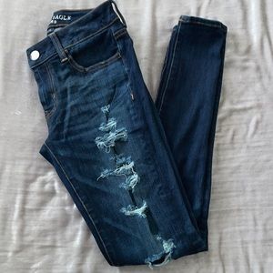 American Eagle Low Rise Dark Blue Wash Super Stretch Jegging Size 0 Regular